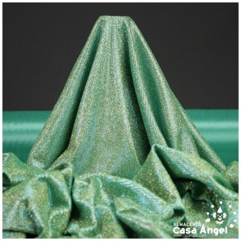 PUNTO LAMÉ VERDE AGUA Y ORO CON GLITTER SERIE GARBO 140cm