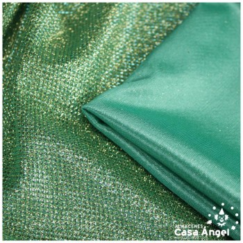 PUNTO LAMÉ VERDE AGUA Y ORO CON GLITTER SERIE GARBO 140cm