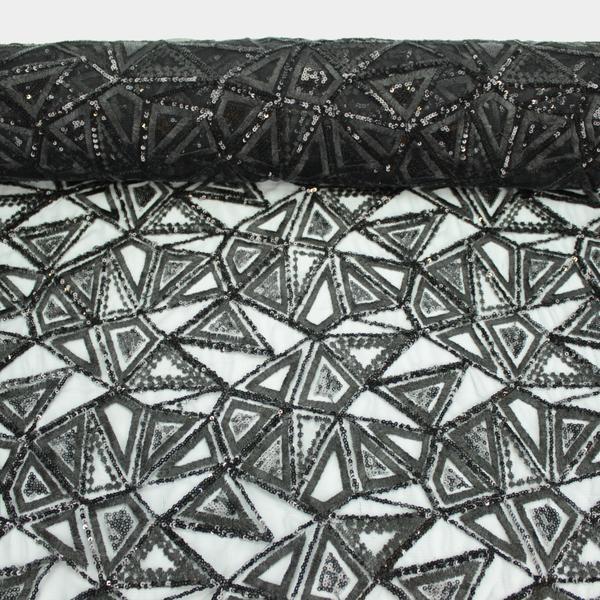 TUL NEGRO CON LENTEJUELAS BORDADAS SERIE PITÁGORAS 127cm