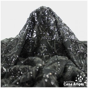 TUL NEGRO CON LENTEJUELAS BORDADAS SERIE PITÁGORAS 127cm