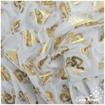 PAN DE ORO BLANCO ESTAMPADO DRAGONES IRISADOS 112cm