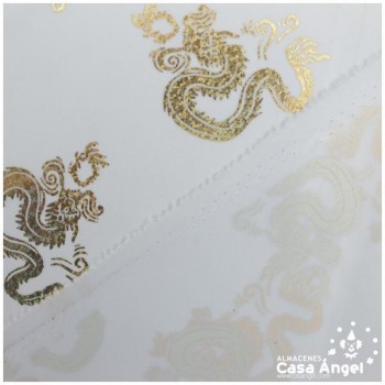 PAN DE ORO BLANCO ESTAMPADO DRAGONES IRISADOS 112cm
