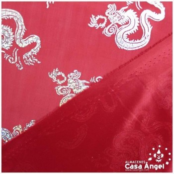 PAN DE ORO ROJO ESTAMPADO DRAGONES IRISADOS 112cm