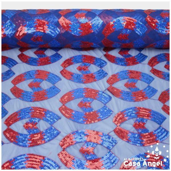 TUL AZUL PARÉNTESIS DE LENTEJUELA BORDADA 150cm