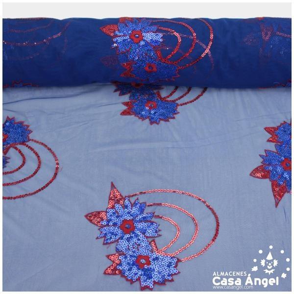 TUL AZUL FLOR DE LENTEJUELA BORDADA 150cm