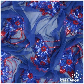 TUL AZUL FLOR DE LENTEJUELA BORDADA 150cm