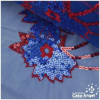 TUL AZUL FLOR DE LENTEJUELA BORDADA 150cm