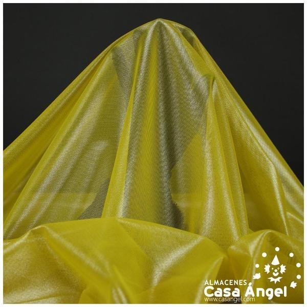 TUL ELÁSTICO AMARILLO CON BRILLO PLATA DE FOIL 150cm