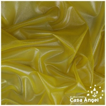 TUL ELÁSTICO AMARILLO CON BRILLO PLATA DE FOIL 150cm