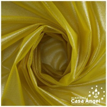 TUL ELÁSTICO AMARILLO CON BRILLO PLATA DE FOIL 150cm