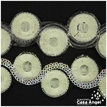 PASAMANERÍA TERMOADHESIVA DE CÍRCULOS CON ONDA DE LENTEJUELAS 38mm
