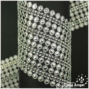 PASAMANERÍA ANCHA LÍNEAS PLÁSTICO CROMADO IMITACIÓN STRASS 105mm
