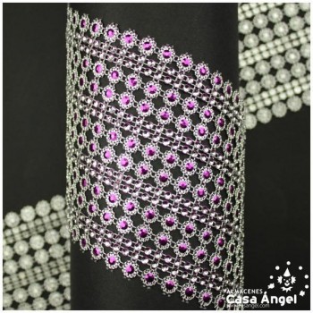 PASAMANERÍA ANCHA LÍNEAS PLÁSTICO CROMADO IMITACIÓN STRASS 105mm
