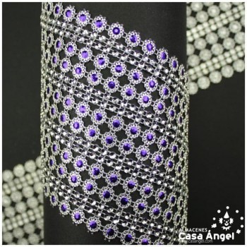 PASAMANERÍA ANCHA LÍNEAS PLÁSTICO CROMADO IMITACIÓN STRASS 105mm