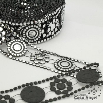 PASAMANERÍA CADENA PVC FLORES Y CÍRCULOS METALIZADOS 35mm