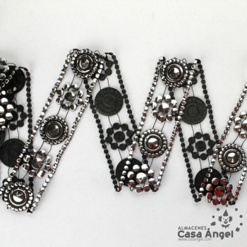 PASAMANERÍA CADENA PVC FLORES Y CÍRCULOS METALIZADOS 35mm