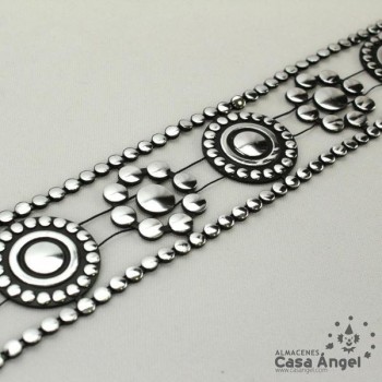 PASAMANERÍA CADENA PVC FLORES Y CÍRCULOS METALIZADOS 35mm
