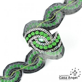 PASAMANERÍA TERMOADHESIVA LENTEJUELA Y STRASS 30mm