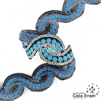 PASAMANERÍA TERMOADHESIVA LENTEJUELA Y STRASS 30mm