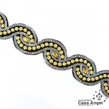 PASAMANERÍA TERMOADHESIVA LENTEJUELA Y STRASS 30mm