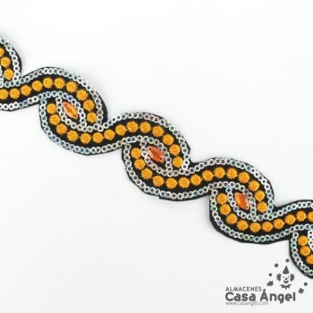 PASAMANERÍA TERMOADHESIVA LENTEJUELA Y STRASS 30mm