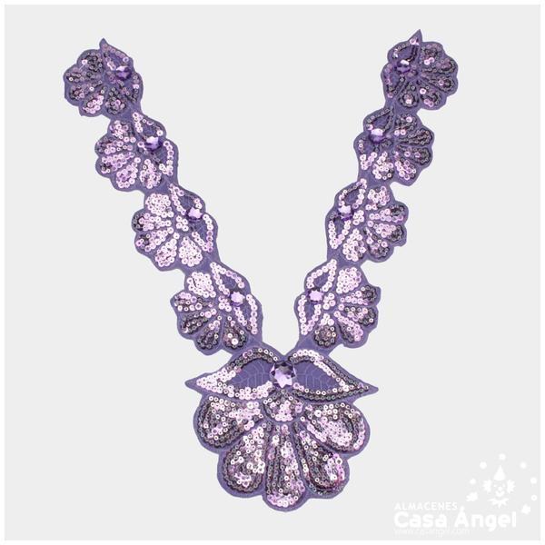 CUELLO TERMOADHESIVO LILA CON LENTEJUELAS Y PIEDRAS SERIE BEGOÑA