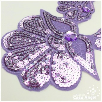 CUELLO TERMOADHESIVO LILA CON LENTEJUELAS Y PIEDRAS SERIE BEGOÑA