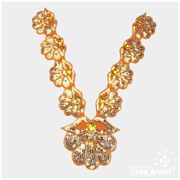 CUELLO TERMOADHESIVO NARANJA CON LENTEJUELAS Y PIEDRAS SERIE BEGOÑA