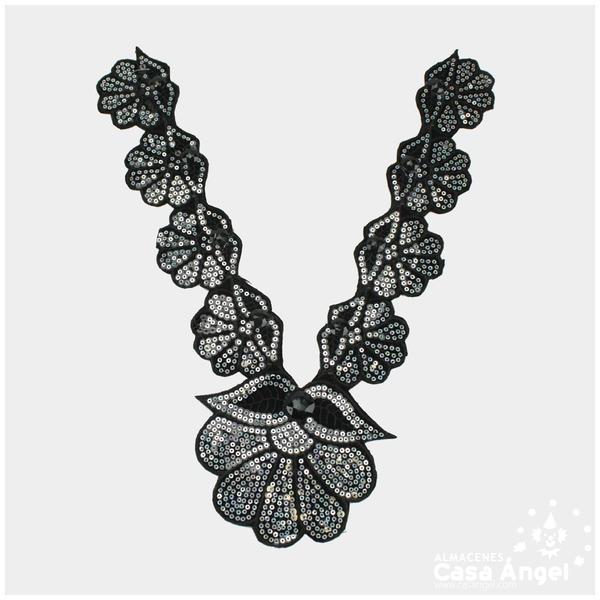 CUELLO TERMOADHESIVO NEGRO CON LENTEJUELAS Y PIEDRAS SERIE BEGOÑA