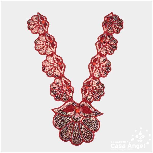 CUELLO TERMOADHESIVO ROJO CON LENTEJUELAS Y PIEDRAS SERIE BEGOÑA