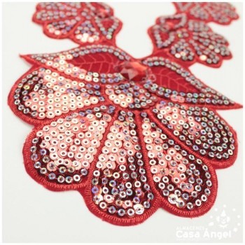 CUELLO TERMOADHESIVO ROJO CON LENTEJUELAS Y PIEDRAS SERIE BEGOÑA