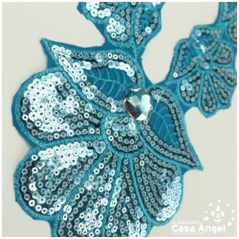CUELLO TERMOADHESIVO TURQUESA CON LENTEJUELAS Y PIEDRAS SERIE BEGOÑA