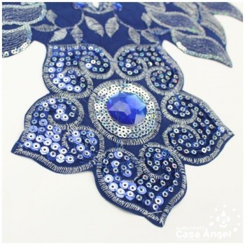 CUELLO TERMOADHESIVO AZUL CON LENTEJUELAS Y PIEDRAS SERIE GARDENIA