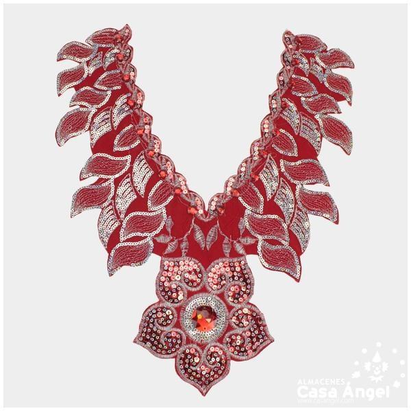 CUELLO TERMOADHESIVO ROJO CON LENTEJUELAS Y PIEDRAS SERIE GARDENIA