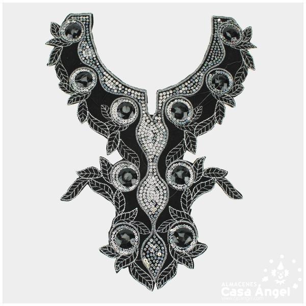 CUELLO TERMOADHESIVO NEGRO CON LENTEJUELAS Y PIEDRAS SERIE PETUNIA