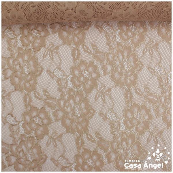 ENCAJE DE LYCRA CARNE CON FLORES EN RELIEVE 150cm