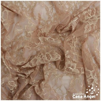 ENCAJE DE LYCRA CARNE CON FLORES EN RELIEVE 150cm