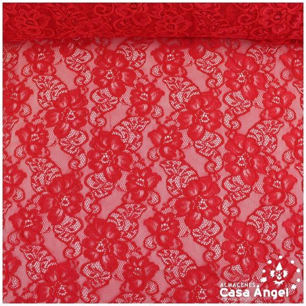 ENCAJE DE LYCRA ROJO CON FLORES EN RELIEVE 150cm