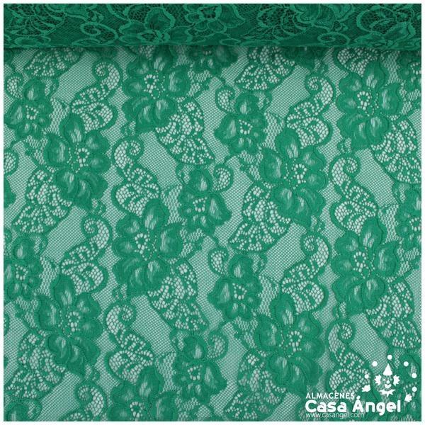 ENCAJE DE LYCRA VERDE CON FLORES EN RELIEVE 150cm