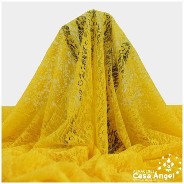 ENCAJE DE LYCRA AMARILLO CON FLORES PEQUEÑAS SERIE FLORA 150cm