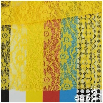ENCAJE DE LYCRA AMARILLO CON FLORES PEQUEÑAS SERIE FLORA 150cm