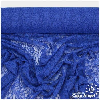 ENCAJE DE LYCRA AZUL CON FLORES PEQUEÑAS SERIE FLORA 150cm