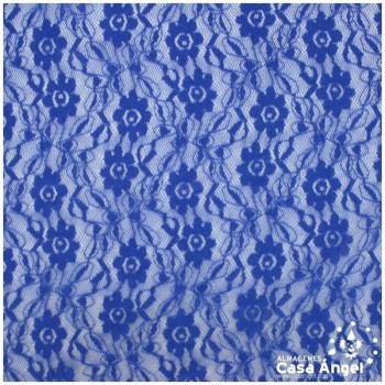 ENCAJE DE LYCRA AZUL CON FLORES PEQUEÑAS SERIE FLORA 150cm