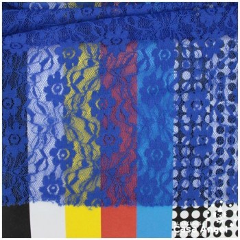 ENCAJE DE LYCRA AZUL CON FLORES PEQUEÑAS SERIE FLORA 150cm