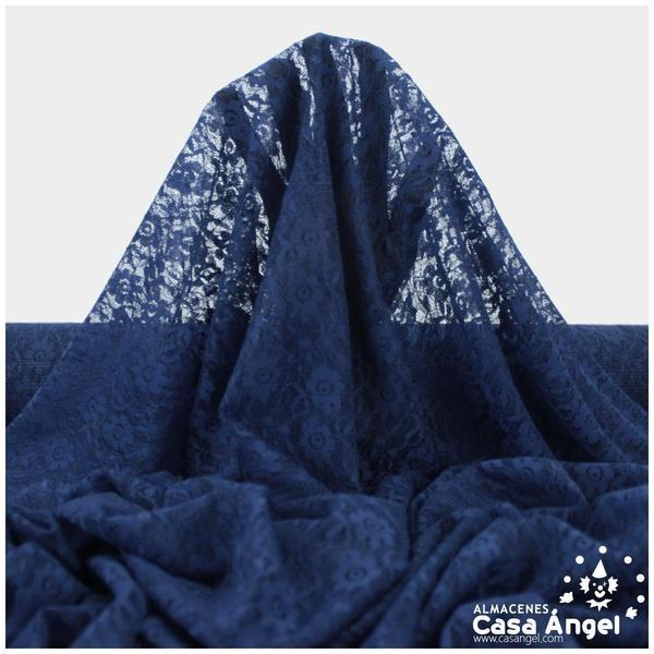 ENCAJE DE LYCRA AZUL MARINO FLORES SERIE FLORA CORTE DE 125x150cm