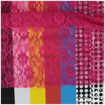ENCAJE DE LYCRA FUCSIA CON FLORES PEQUEÑAS SERIE FLORA 150cm