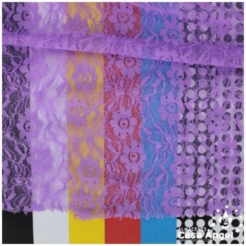 ENCAJE DE LYCRA LILA CON FLORES PEQUEÑAS SERIE FLORA 150cm
