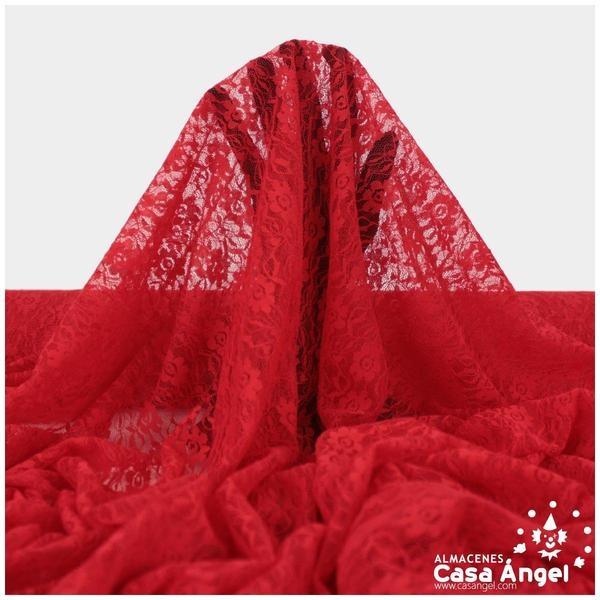 ENCAJE DE LYCRA ROJO CON FLORES PEQUEÑAS SERIE FLORA 150cm
