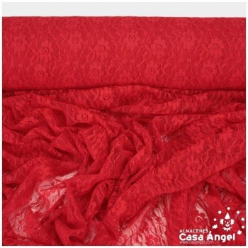 ENCAJE DE LYCRA ROJO CON FLORES PEQUEÑAS SERIE FLORA 150cm