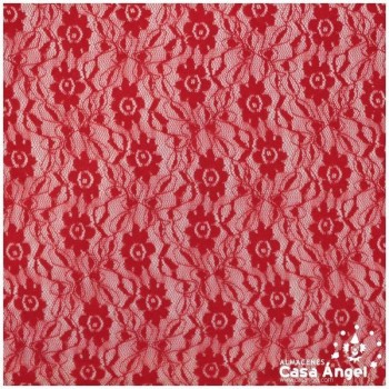 ENCAJE DE LYCRA ROJO CON FLORES PEQUEÑAS SERIE FLORA 150cm